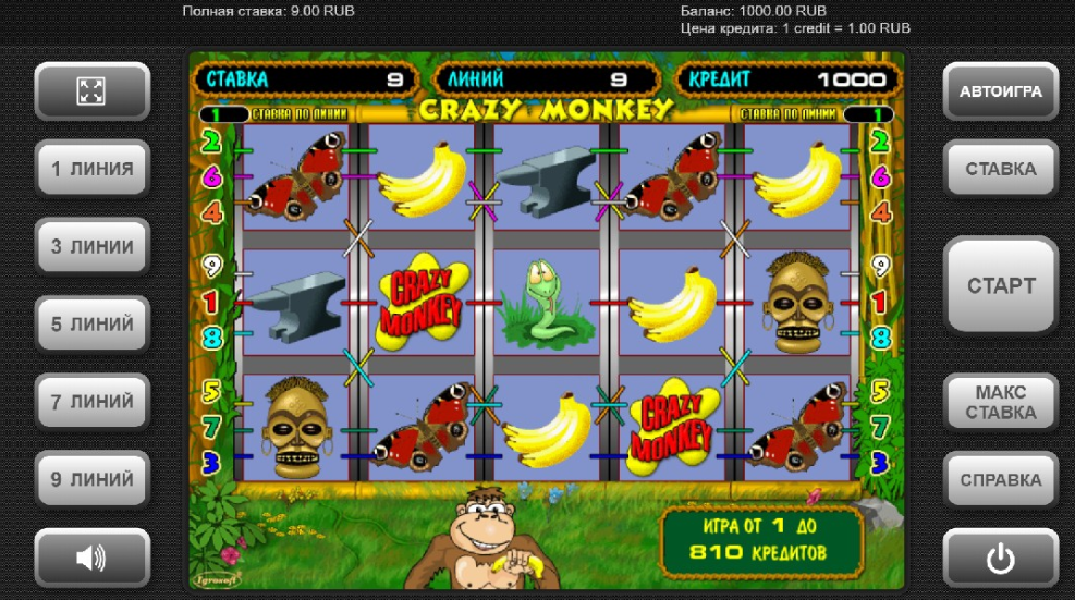 Слот Crazy Monkey от Igrosoft: собирайте бананы вместе со смешными обезьянами!
