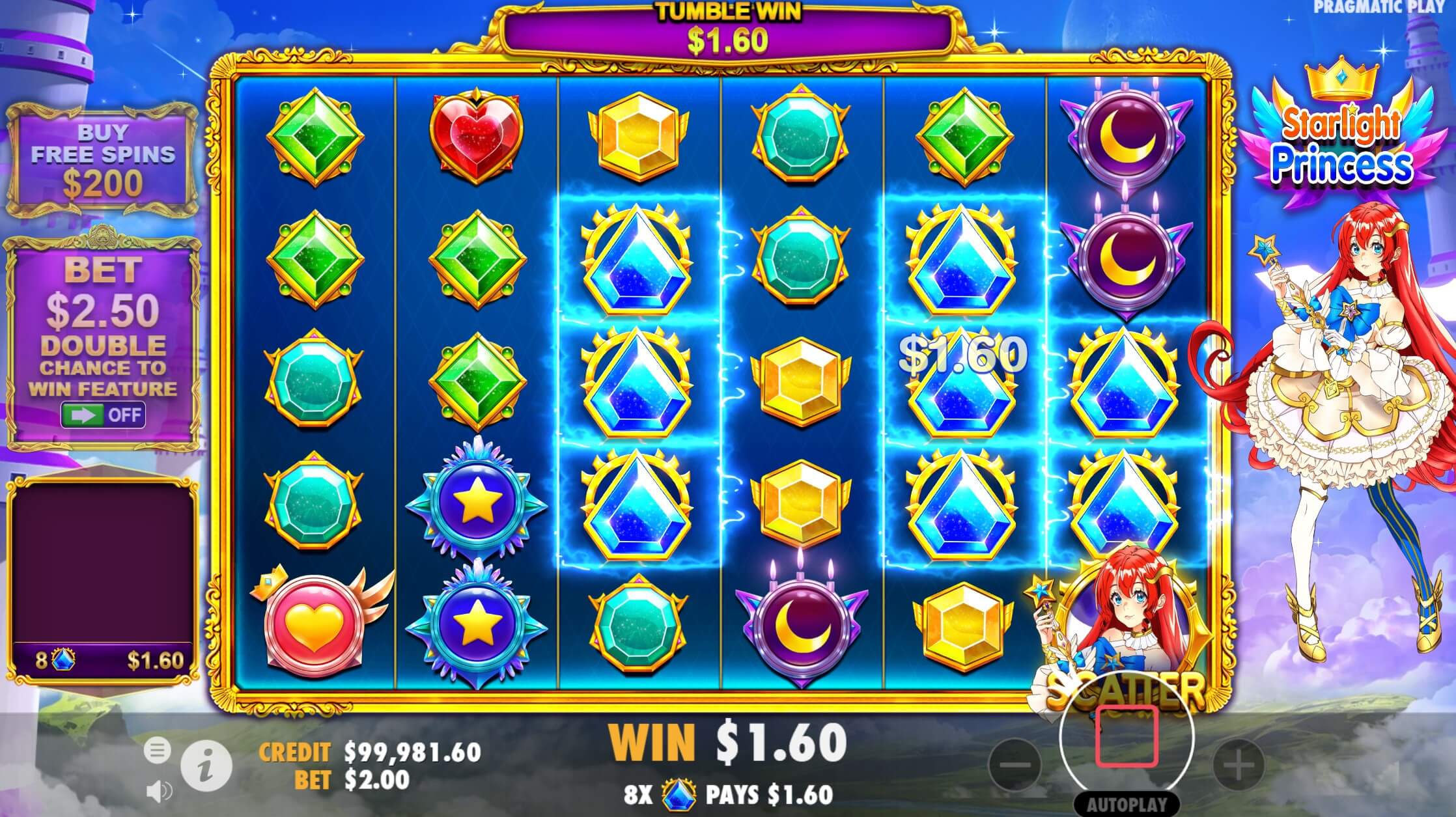 Free Spins bonus round in Starlight Princess with progressive multiplier