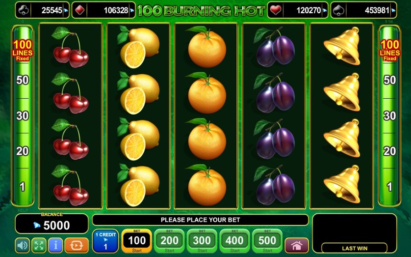 Pokerdom’da Amusnet provayderining Burning Hot 100 sloti interfeysi