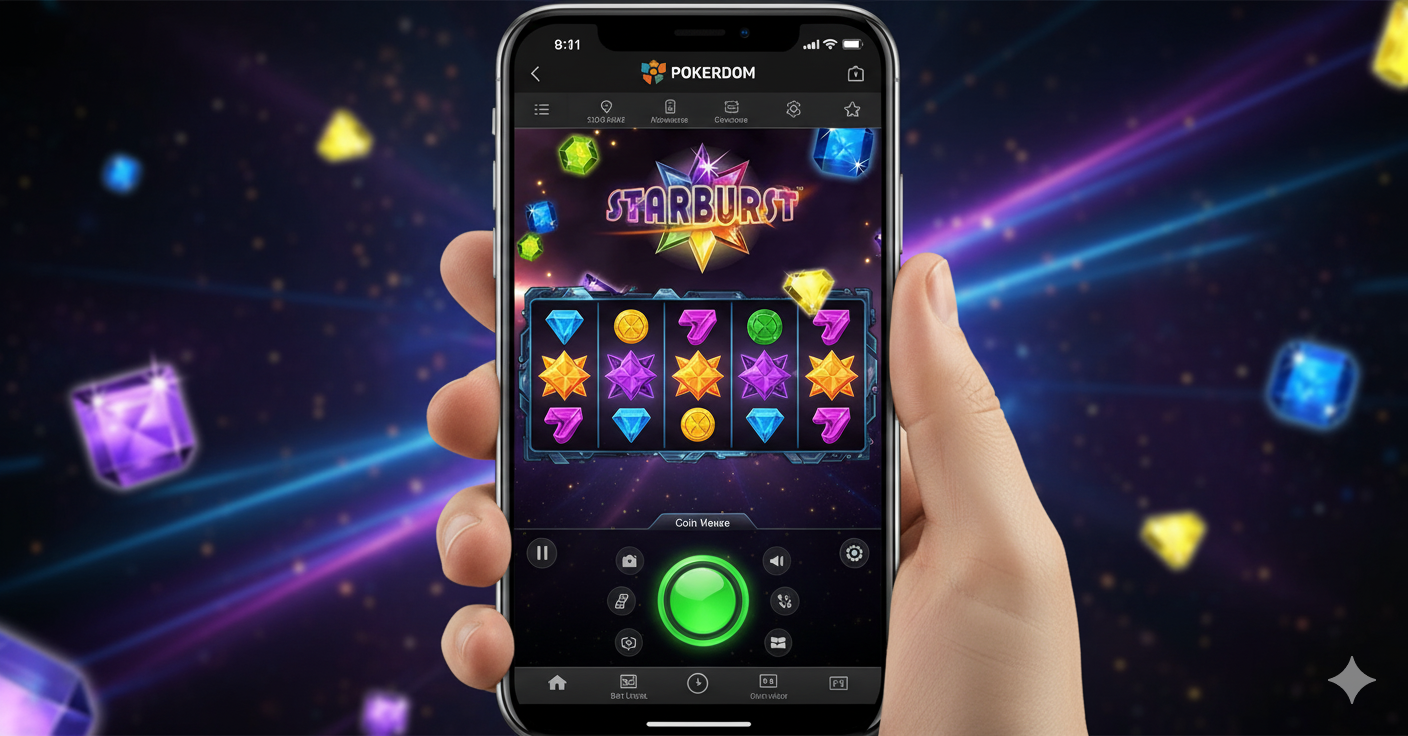 Смартфондарға арналған Pokerdom платформасындағы Starburst слотының мобильді нұсқасы
