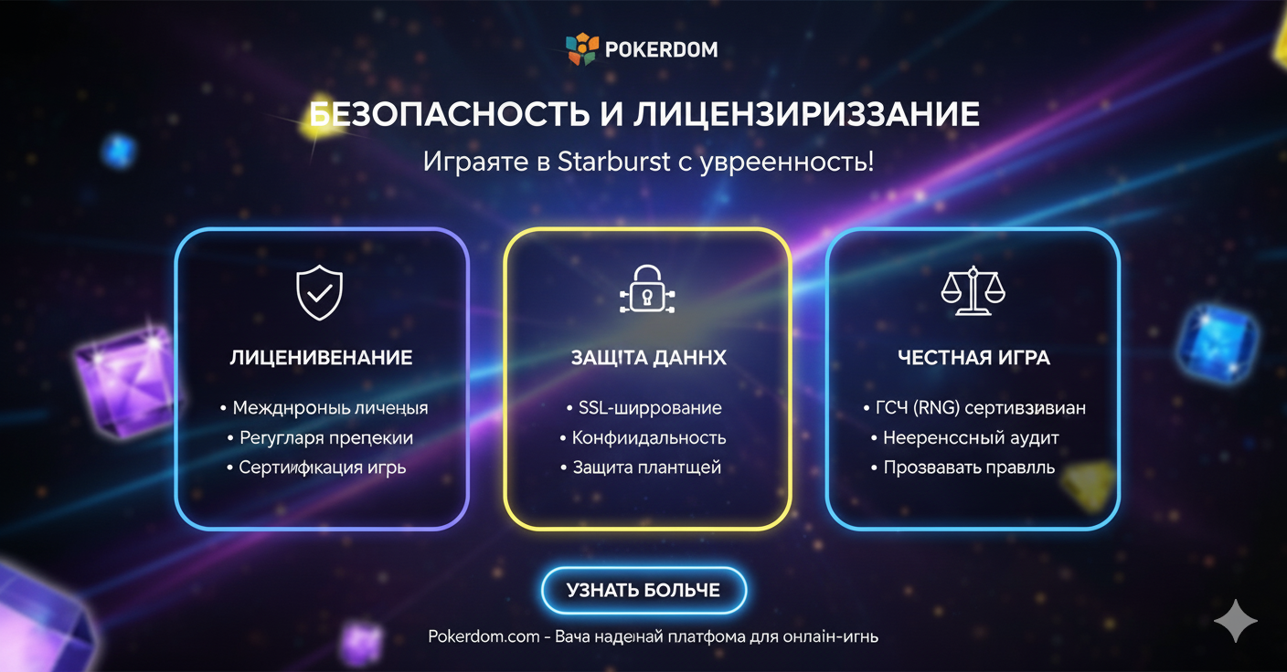 Starburst-та ойнау үшін Pokerdom платформасының қауіпсіздігі мен лицензиялануы