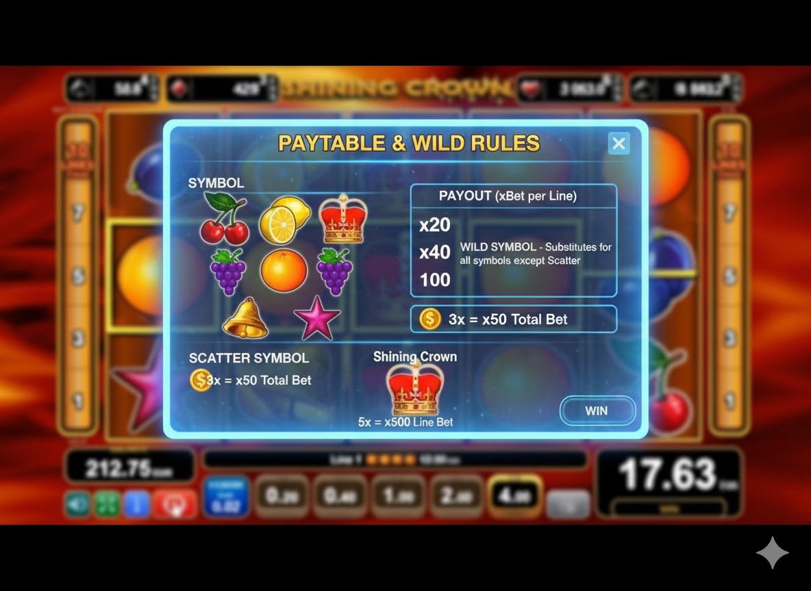Shining Crown slotidagi ramzlar jadvali va Wild