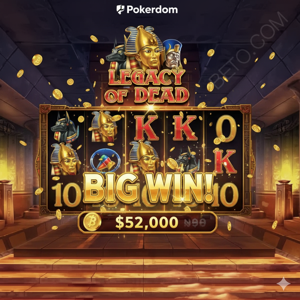 Pokerdom-dagi Legacy of Dead slotida katta yutuqning skrinshoti