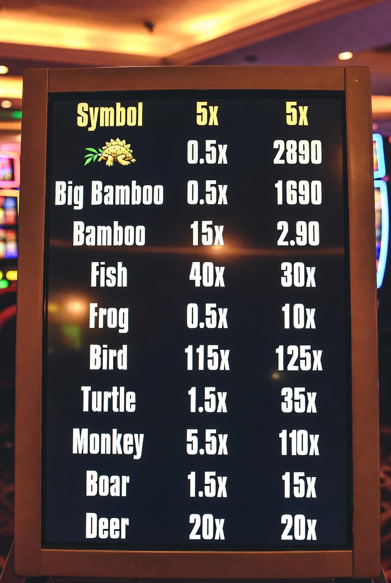 Pokerdom-дағы Big Bamboo слотындағы символдардың төлем кестесі