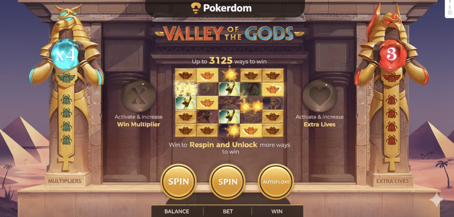 Pokerdom-дағы Valley of the Gods слотының мобильді нұсқасы